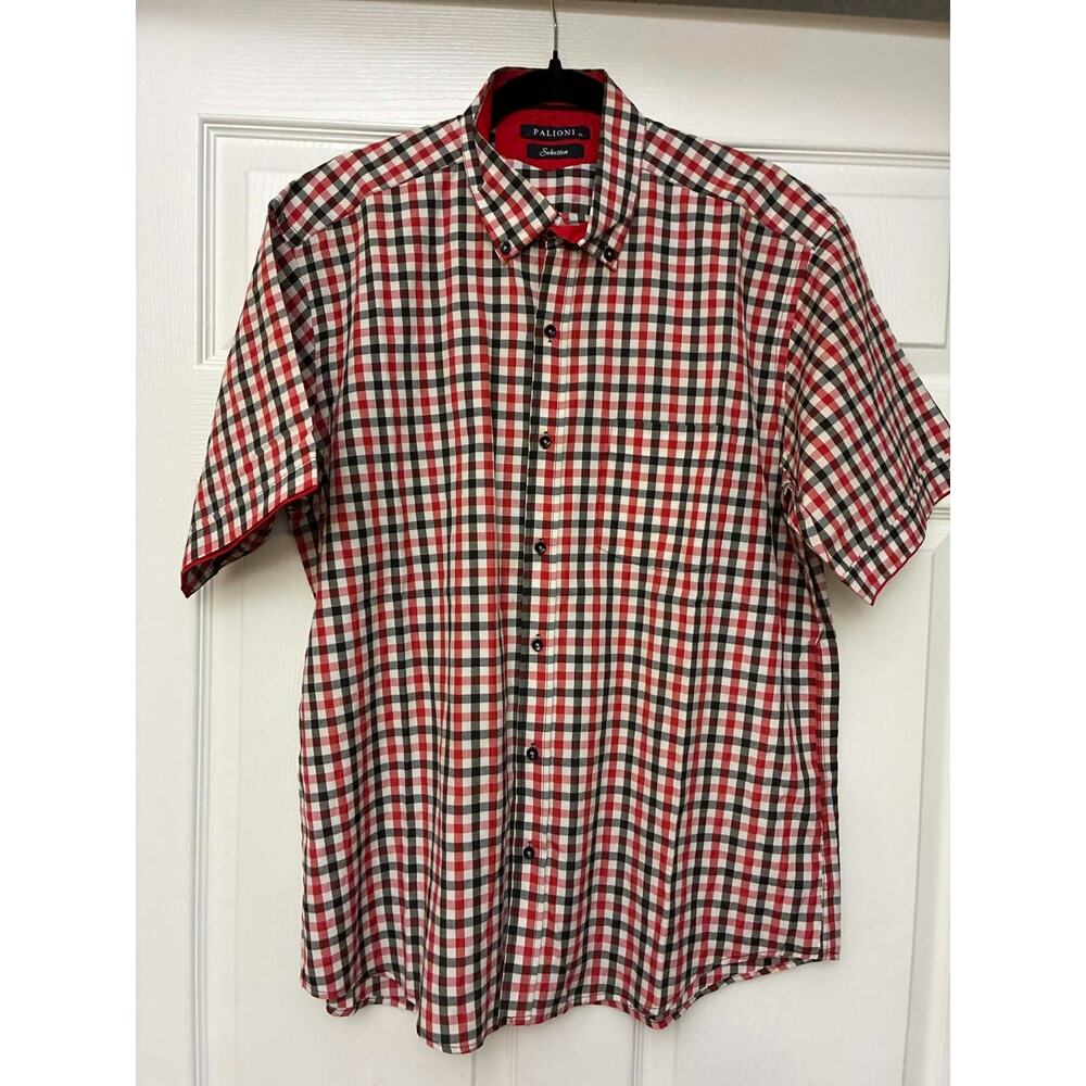 Palioni Selection Mens XL Red Black White Plaid Button Down Casual‎ Shirt